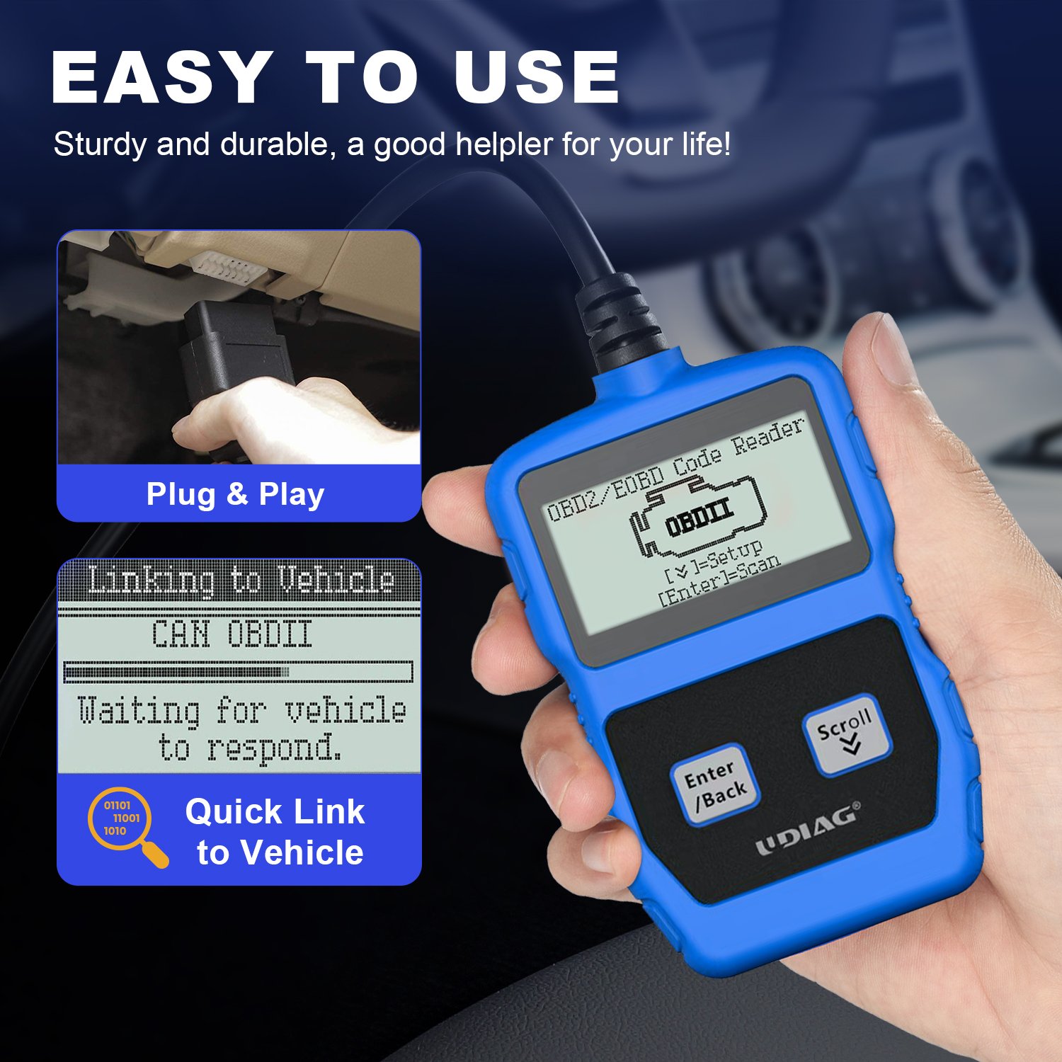 UDIAG OBDII Auto Code Reader Car Scanner ABS Plastic Diagnostic Scan Tool for Check Engine Light English Car Analyzer