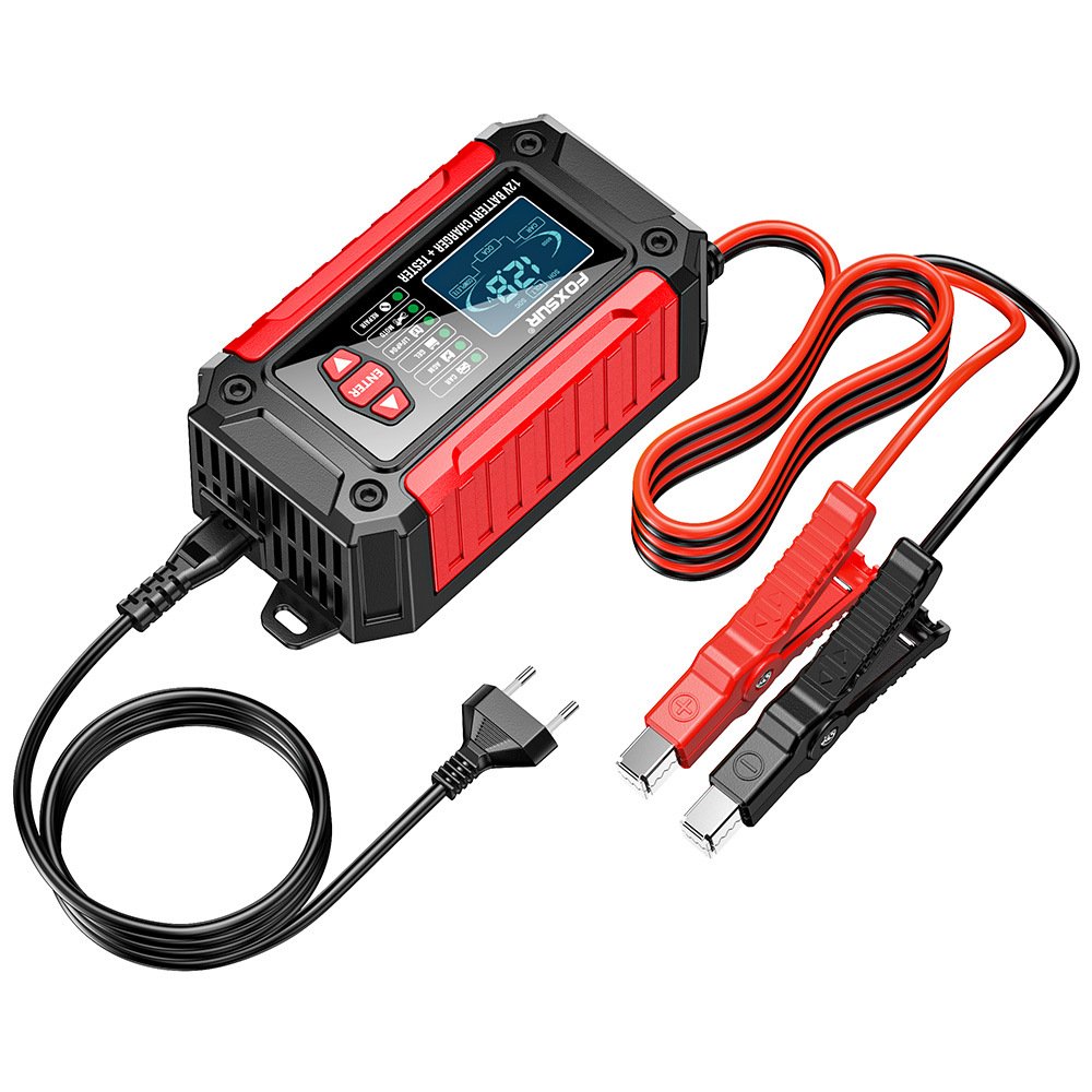 FOXSUR 2 in 1 Lead Acid LiFePO4 12V 6A Battery Charger & Lead Acid Battery Tester Battery Detector analyzer