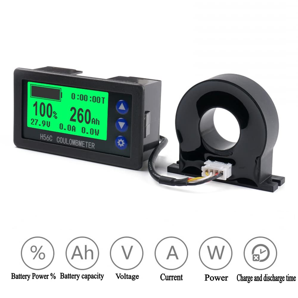 Battery Monitor Hall Sensor Coulomb Tester DC 9~100v 100A/400A Digital Voltmeter Ammeter Battery AH Voltage Meter Coulometer