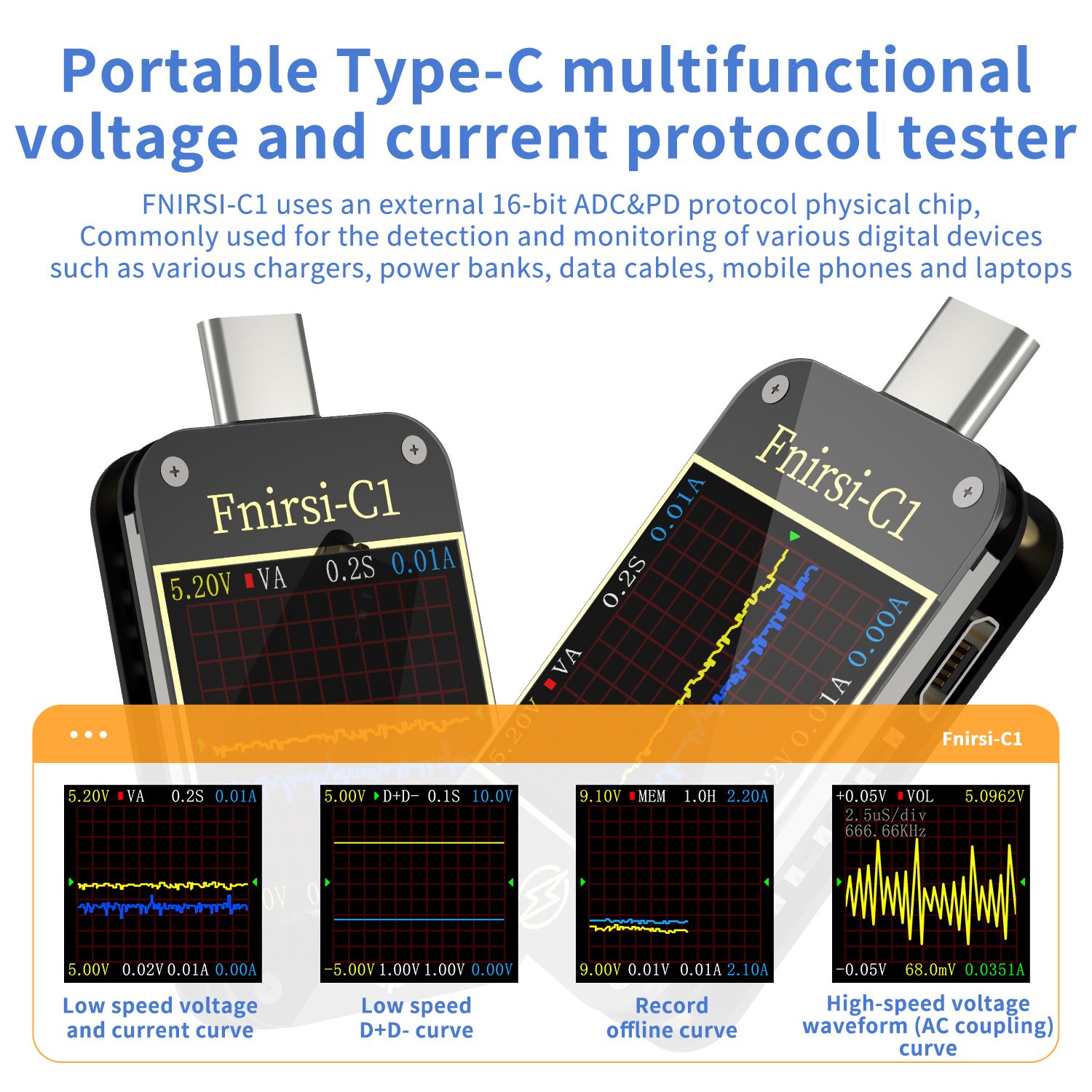 Good quality FNIRSI C1 automatic trigger multiple fast charging protocols USB tester without bluetooth
