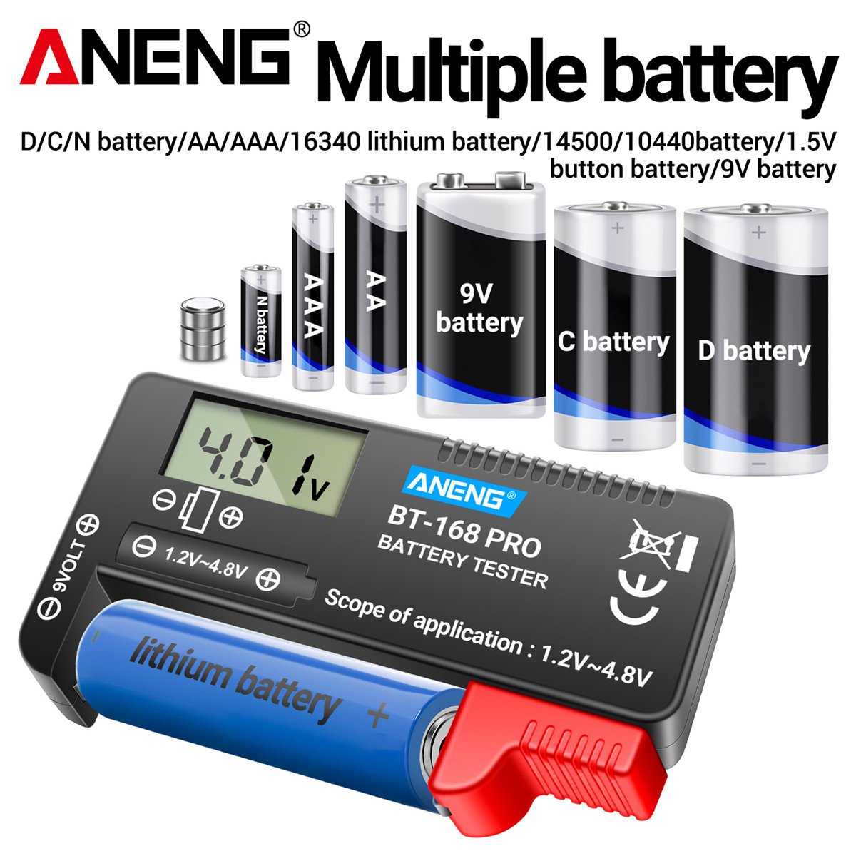 ANENG BT-168 PRO Digital Lithium Battery Capacity Tester Checkered load analyzer Display Check AAA AA Button Cell Universal test