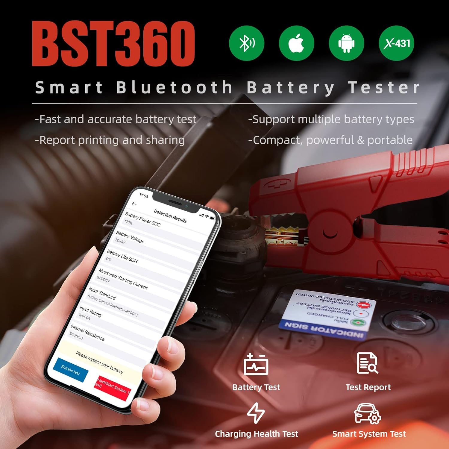 2024 LAUNCH Upgraded BST360 6V 12V Car Battery Tester Bluetooth Battery Load Tester Charging Cranking System Analyzer