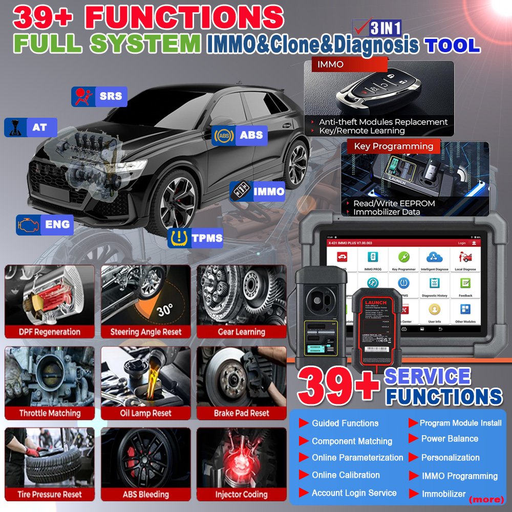 Launch X431 IMMO PLUS X-431 Elite OBD2 Scanner Full System Diagnostic Key Programming Tool Car Professional Battery Tester