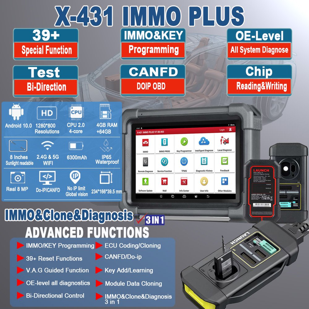 Launch X431 IMMO PLUS X-431 Elite OBD2 Scanner Full System Diagnostic Key Programming Tool Car Professional Battery Tester