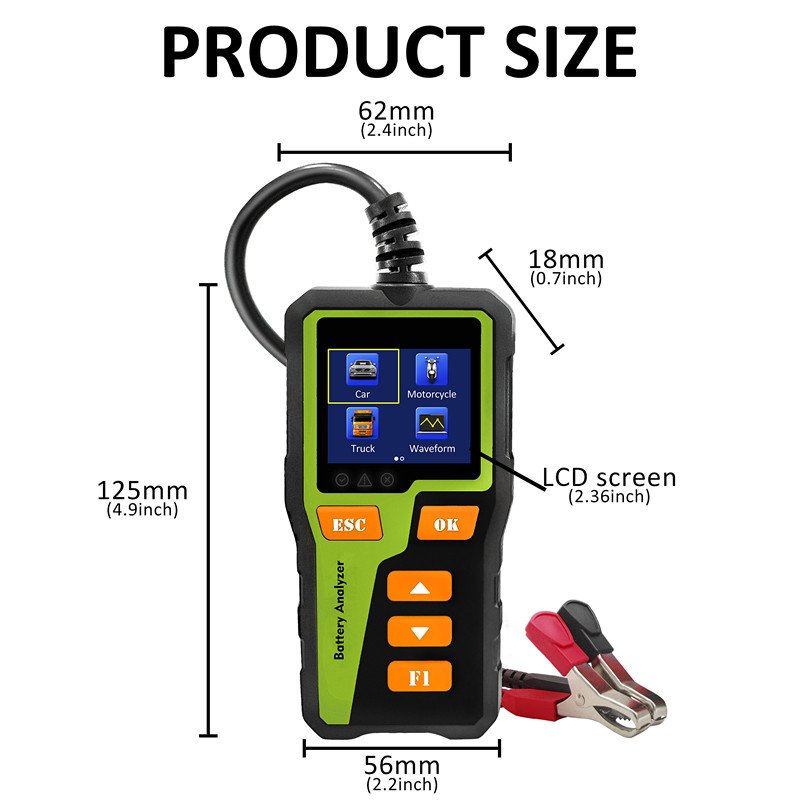 Acclope BT30 Battery Analyzer Work for Car/Motor/Truck Automotive Tools 6V 12V 24V 2.36 Inch Color Screen Battery Tester