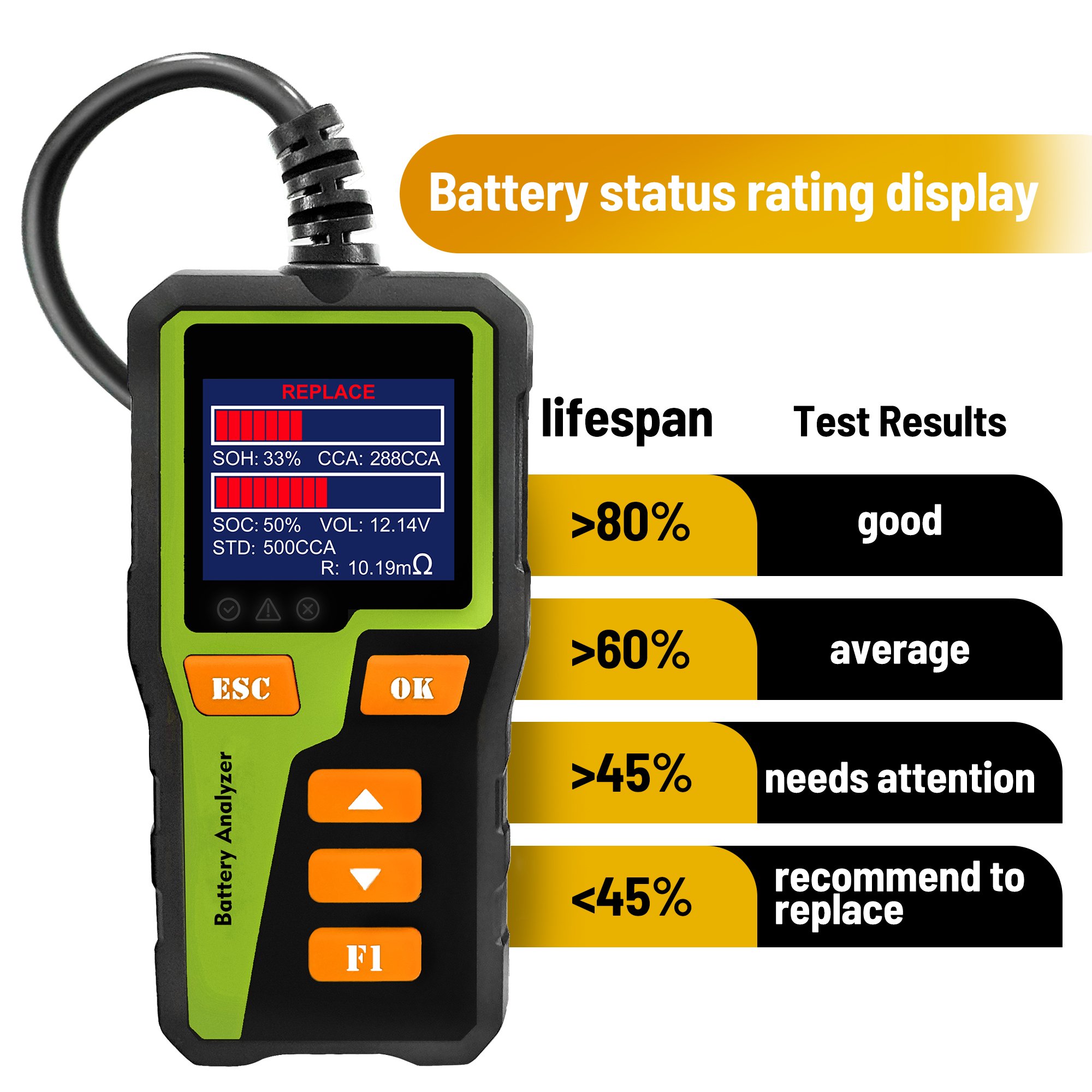Acclope BT30 Battery Analyzer Work for Car/Motor/Truck Automotive Tools 6V 12V 24V 2.36 Inch Color Screen Battery Tester