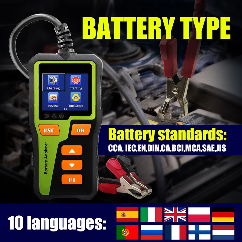 Acclope BT30 Battery Analyzer Work for Car/Motor/Truck Automotive Tools 6V 12V 24V 2.36 Inch Color Screen Battery Tester