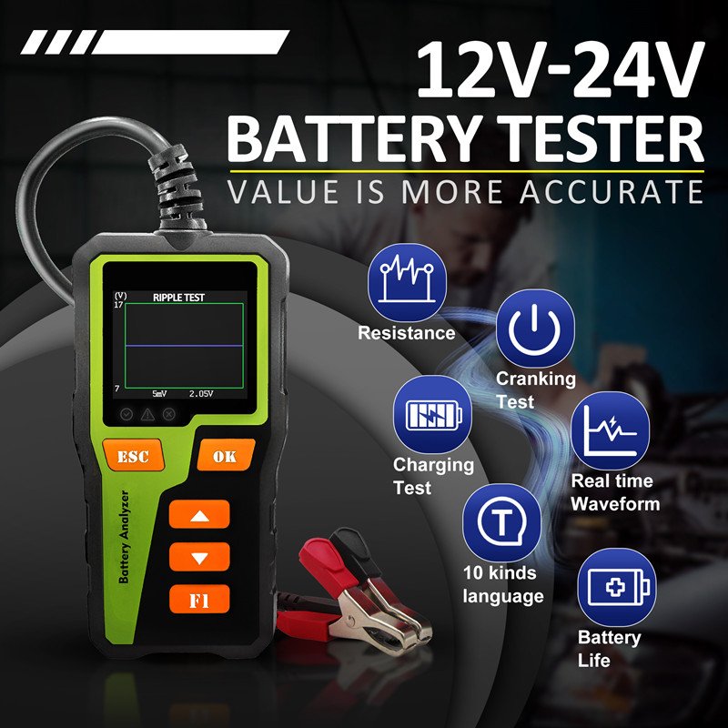 Acclope BT30 Battery Analyzer Work for Car/Motor/Truck Automotive Tools 6V 12V 24V 2.36 Inch Color Screen Battery Tester