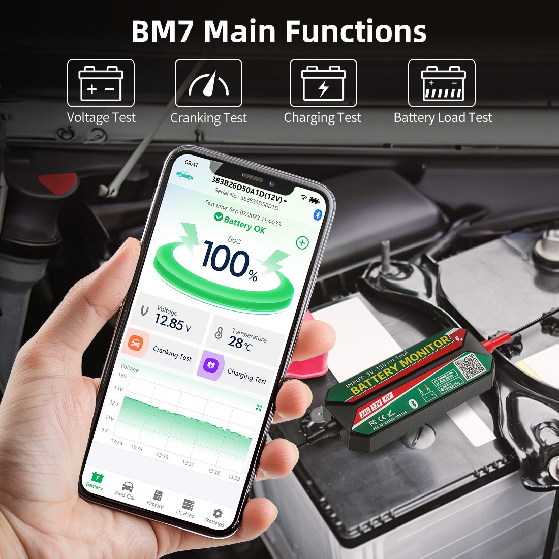 Battery Monitor QUICKLYNKS bm7 4.0 bluetooth Connect APP to manage GPS record track for 6V 12V 24V car lithium lead-acid battery