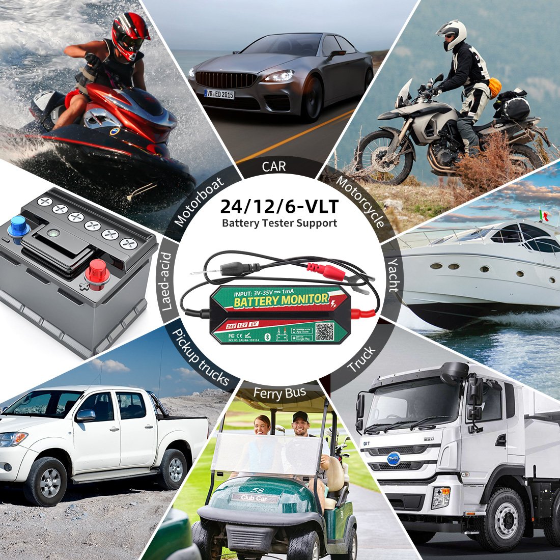 Battery Monitor QUICKLYNKS bm7 4.0 bluetooth Connect APP to manage GPS record track for 6V 12V 24V car lithium lead-acid battery