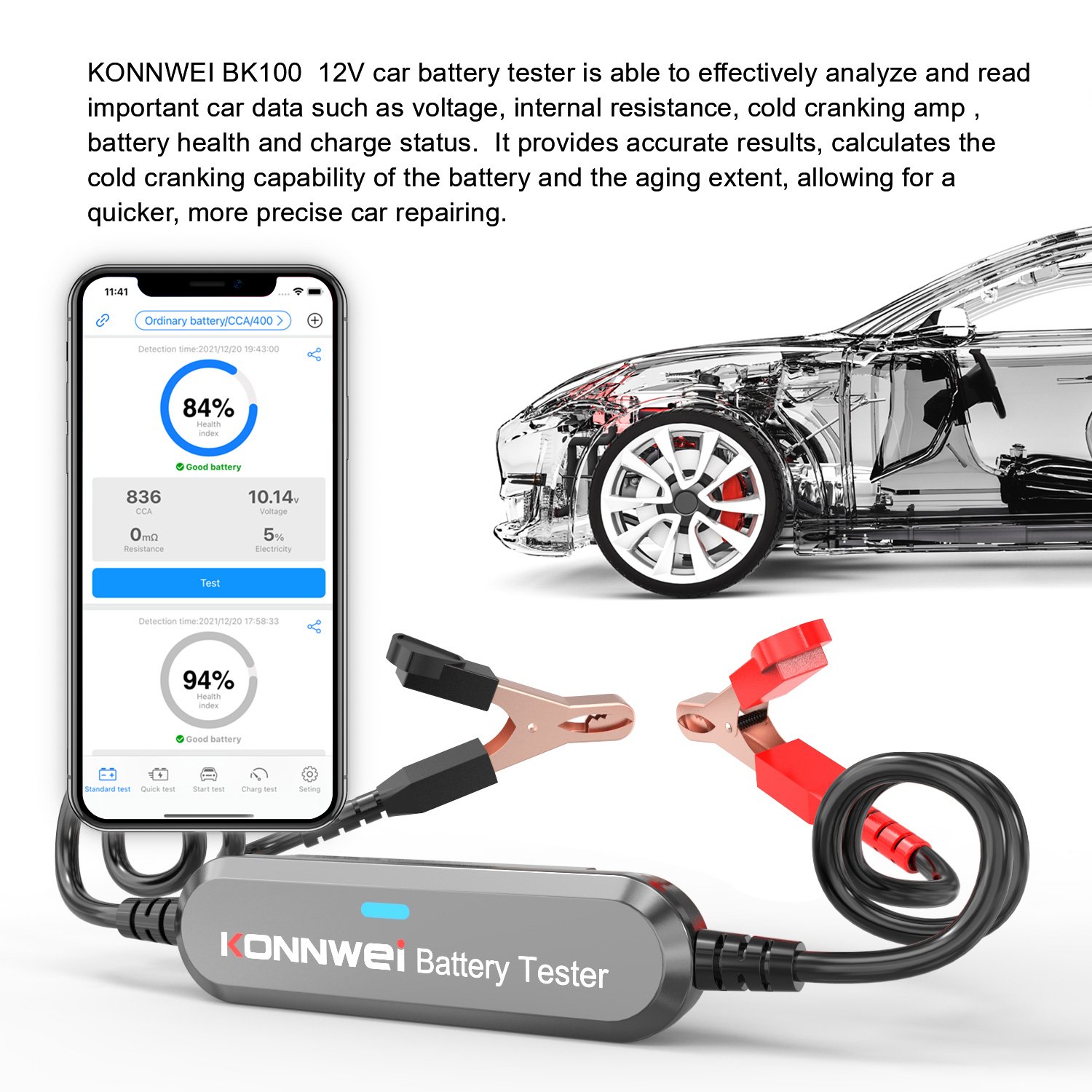 Factory Konnwei battery tester 12v batteries capacity tester bluetooth KONNWEI BK100 wireless 12 volt battery monitor for Cars