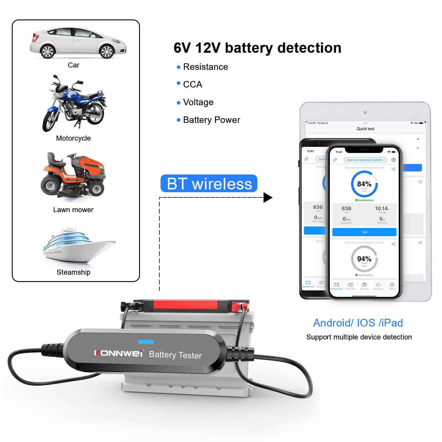 Factory Konnwei battery tester 12v batteries capacity tester bluetooth KONNWEI BK100 wireless 12 volt battery monitor for Cars