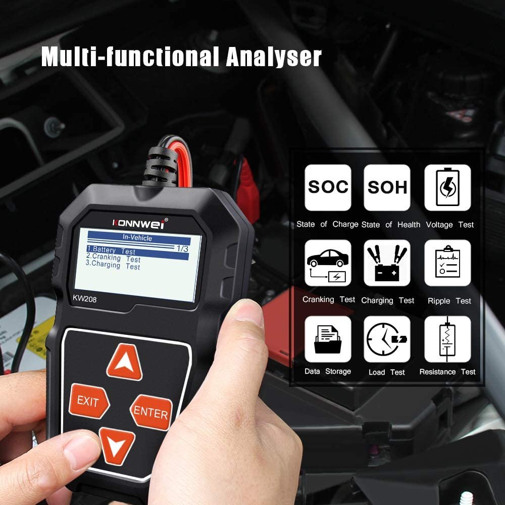 KONNWEI KW208 12V Battery Tester Starter Alternator Analyzer - Waveform Voltage Test for Car/Boat/Motorcycle