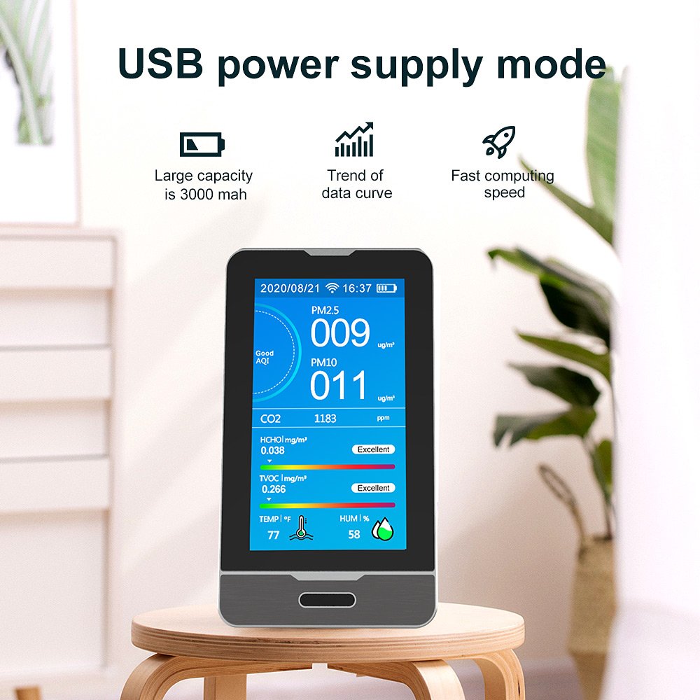 Tuya wifi connect CO2 meter PM2.5 detector PM2.5 CO2 gas analyzers HCHO TVOC tester CO2 detector air quality monitor