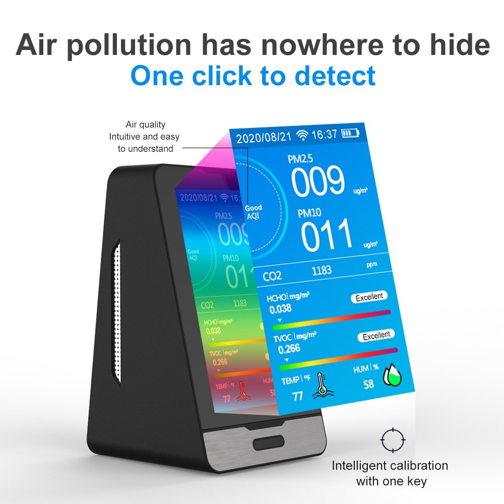 Tuya wifi connect CO2 meter PM2.5 detector PM2.5 CO2 gas analyzers HCHO TVOC tester CO2 detector air quality monitor