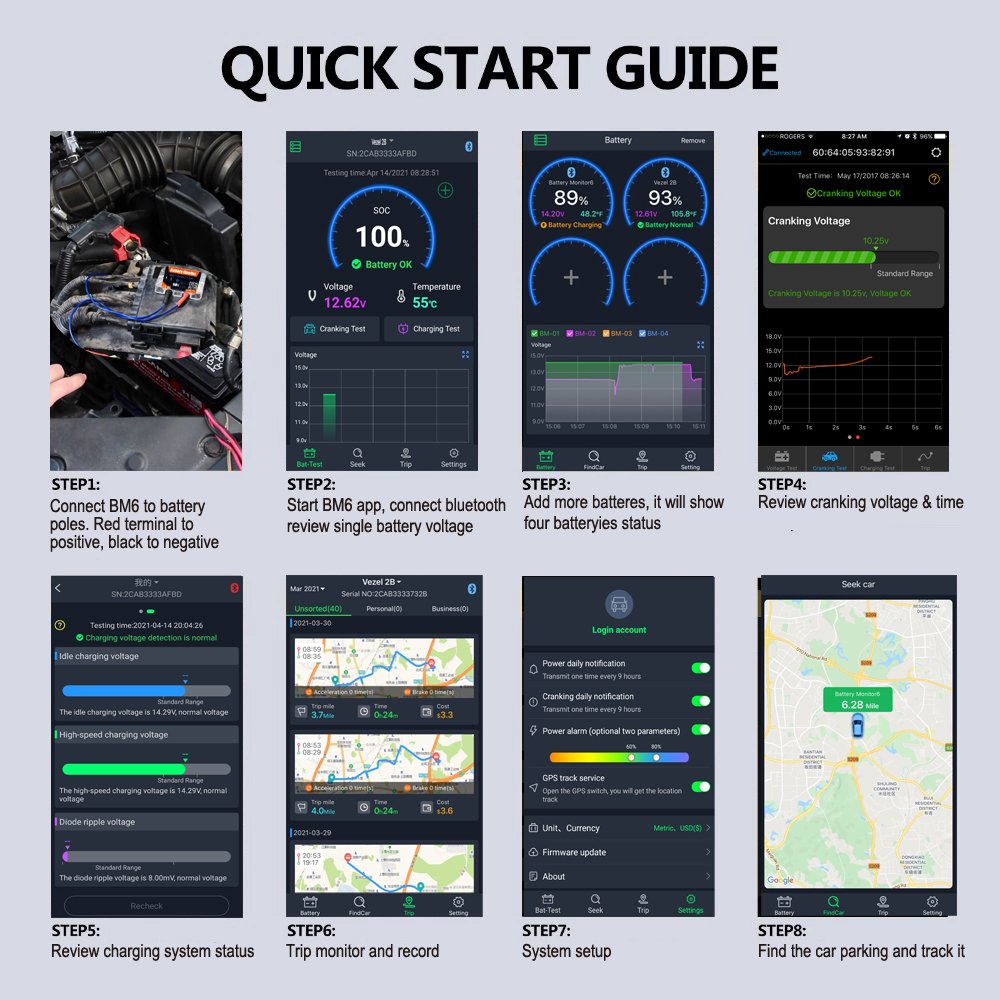 Battery Monitoring Gps Tracker Map Google Android Customize OEM Automotive battery tester IOS APP BM6