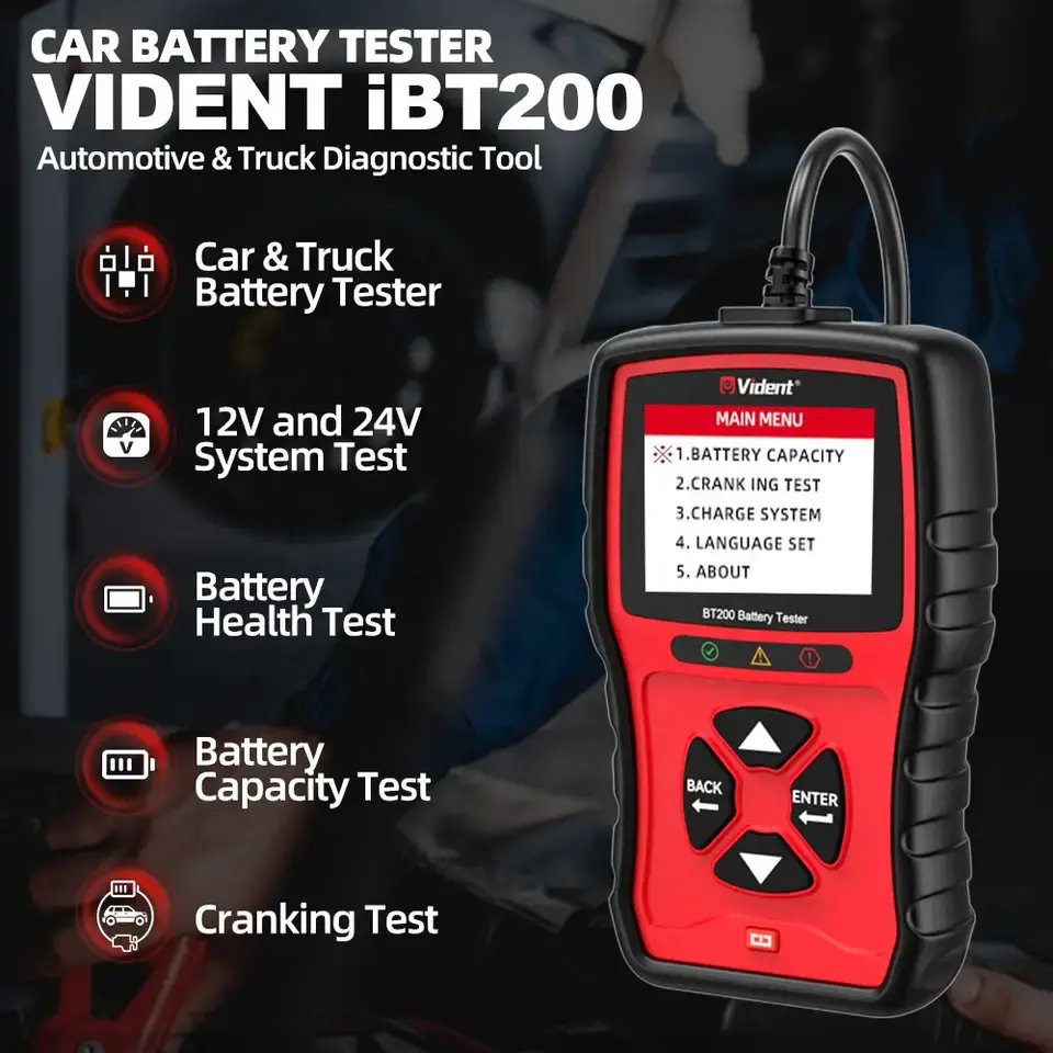 VIDENT iBT200 12V 24V Car Battery Tester 100-2000CCA Battery System Capacity Charge System Test Auto Battery Analyzer