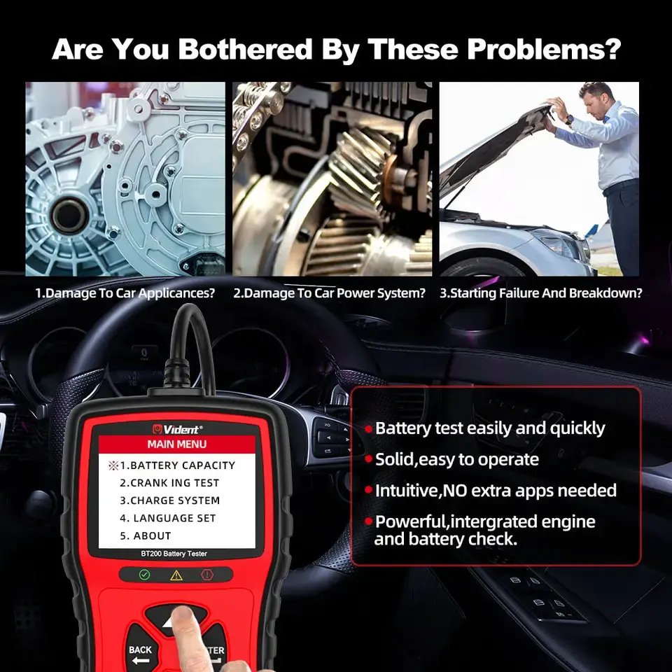 VIDENT iBT200 12V 24V Car Battery Tester 100-2000CCA Battery System Capacity Charge System Test Auto Battery Analyzer