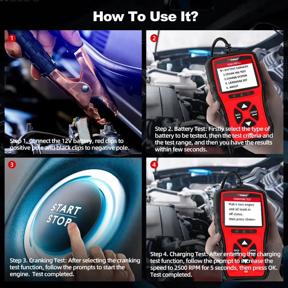 VIDENT iBT200 12V 24V Car Battery Tester 100-2000CCA Battery System Capacity Charge System Test Auto Battery Analyzer