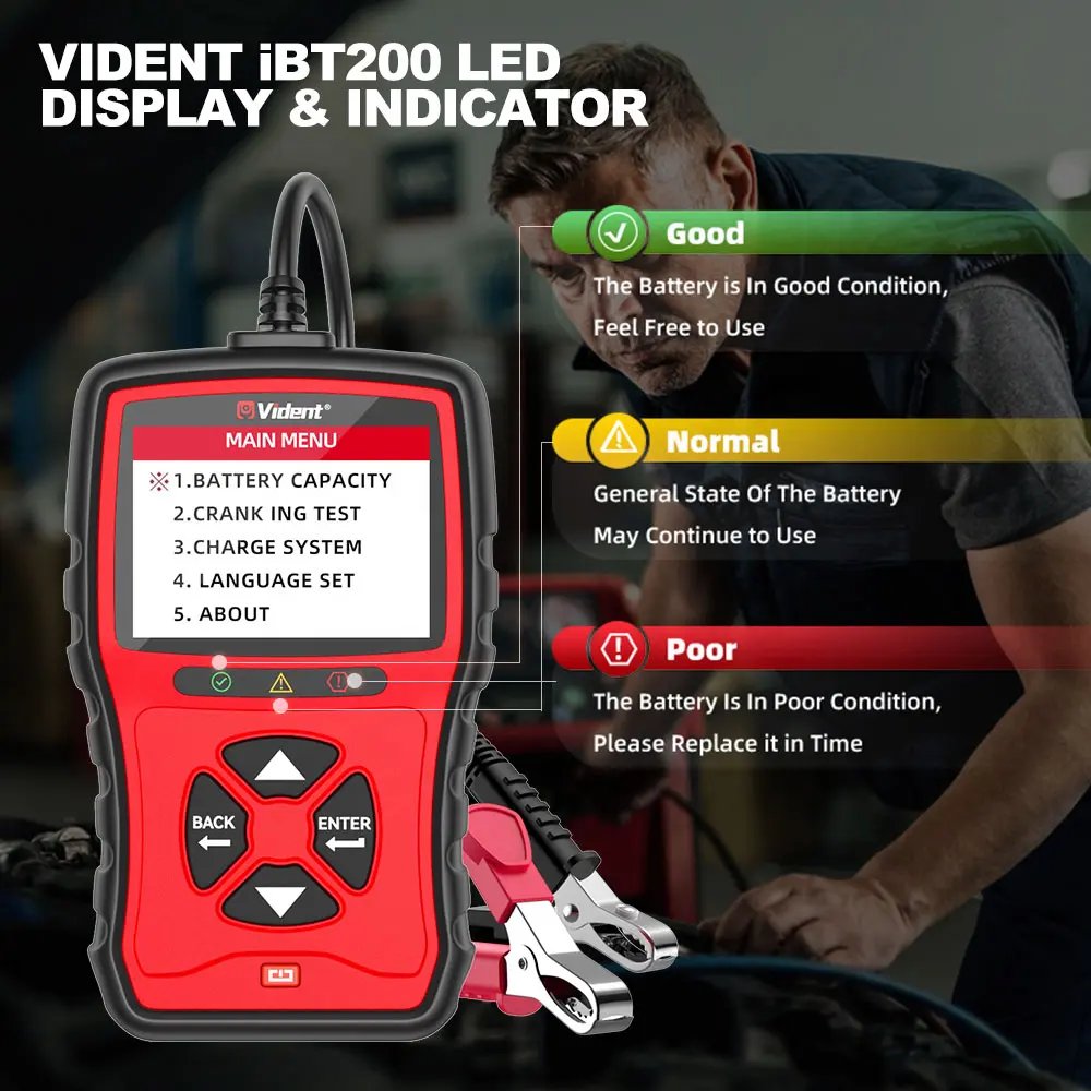 VIDENT iBT200 12V 24V Car Battery Tester 100-2000CCA Battery System Capacity Charge System Test Auto Battery Analyzer