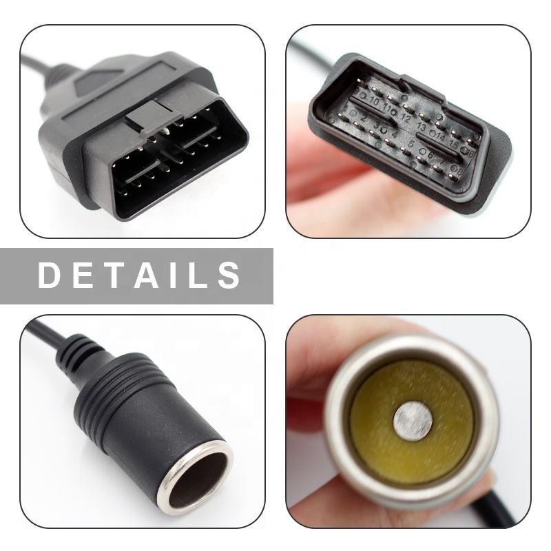 OBD 2 cable to Cigarette Lighter Female Connector Power Supply Cable for Vehicle Car Memory Saver