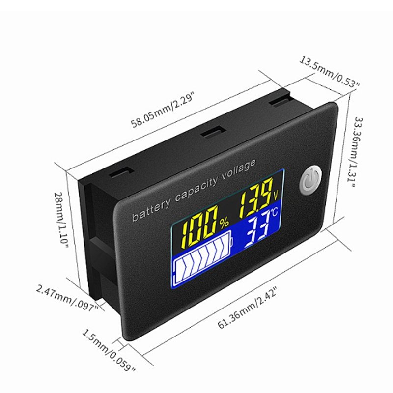 QJC Acid Lead Lithium Battery voltage Capacity Indicator meter tester Battery monitor Voltmeter Temperature Monitor DC 10V~100V
