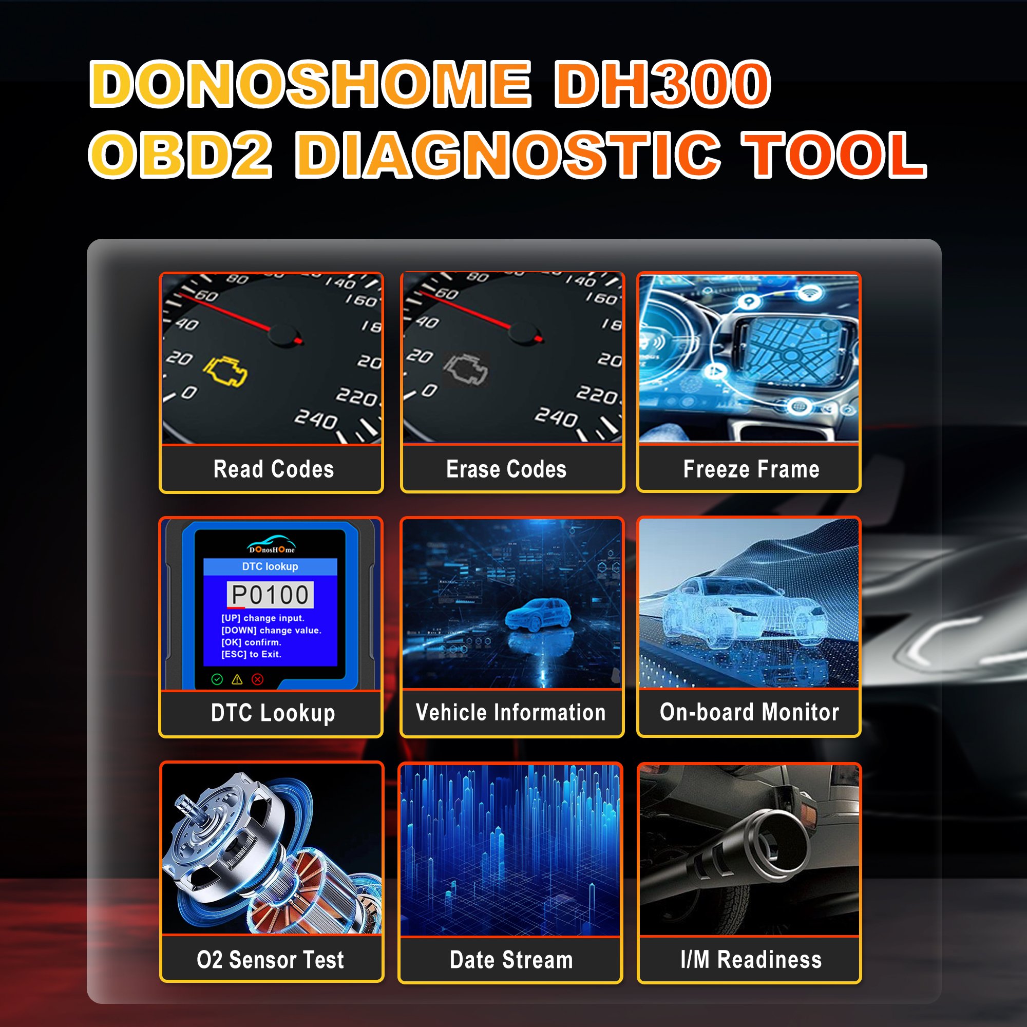 3-in-1 OBD2 Engine Fault Code Reader Battery Level Indicator Voltmeter Freeze Frame DTC Lookup I/M Readiness Cranking Test