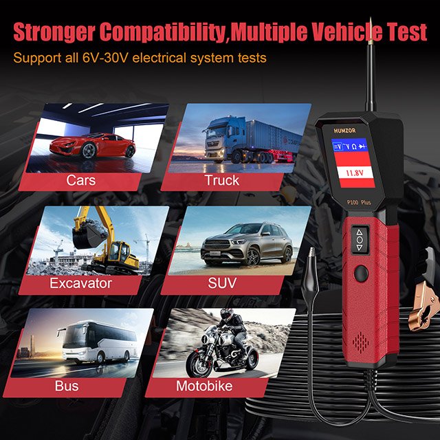 Humzor P100 Plus 12V 24V Automotive Scanner Power Probe Electric Circuit System Tester Car Battery Circuit Tester
