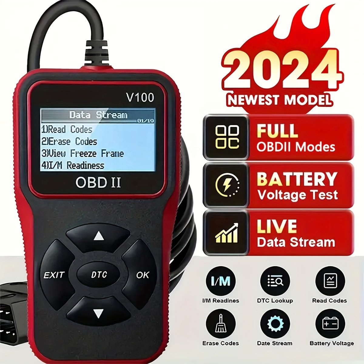 OBD2 Diagnostic Scanner Tool Advanced Code Reader Engine Fault Detector, Battery Tester, I/M Readiness Checker, and Code Eraser