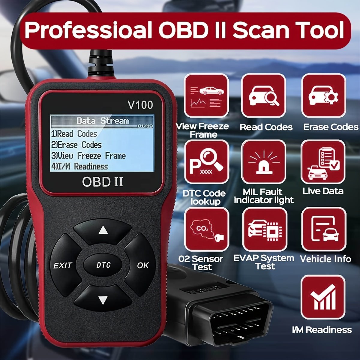 OBD2 Diagnostic Scanner Tool Advanced Code Reader Engine Fault Detector, Battery Tester, I/M Readiness Checker, and Code Eraser