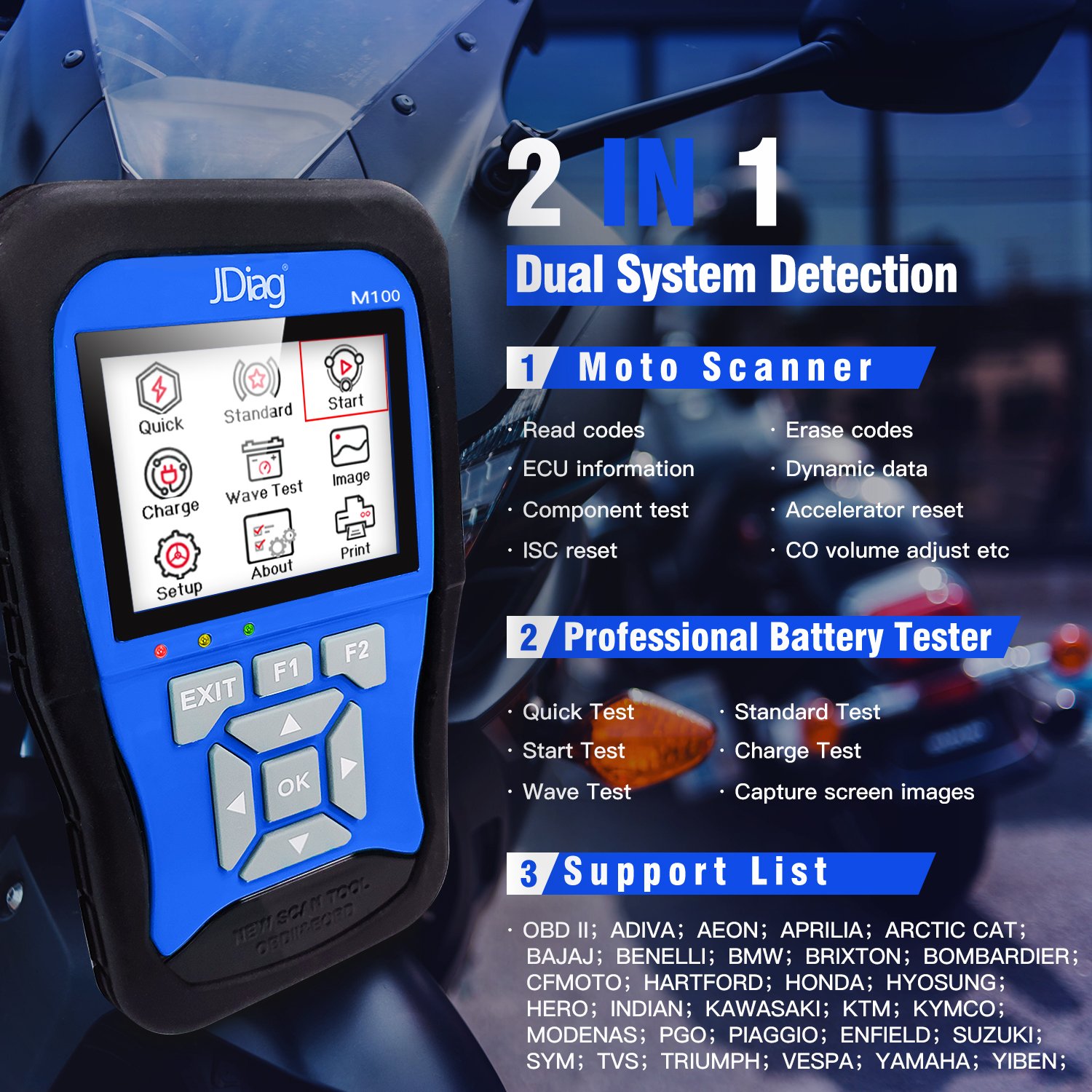 M100 Obd Scanner Motorcycle Diagnostic Tools Simple Set Manufacture Topdiag TP100 Motorbike ECU Scanner Tool