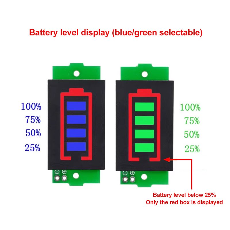 Three-String LED Display Indicator Board Vehicles Li-ion Capacity Tester 1-8S Lithium Battery Voltage Display Module Blue Green