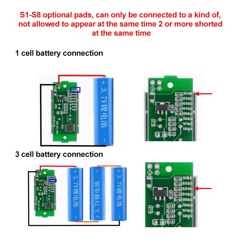 Three-String LED Display Indicator Board Vehicles Li-ion Capacity Tester 1-8S Lithium Battery Voltage Display Module Blue Green