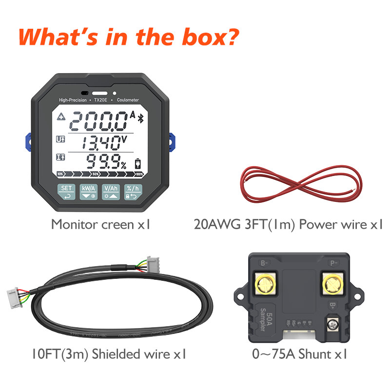 TX20 75A Battery Tester Voltage Current Meter Battery Capacity Indicator Coulomb battery monitor