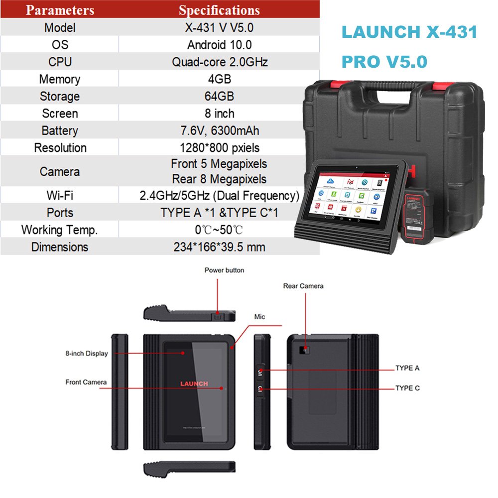 Launch X431 Pro V 5.0 OBD2 Scanner Full System Intelligent Diagnostic Tool High Quality English Support Multiple Vehicle