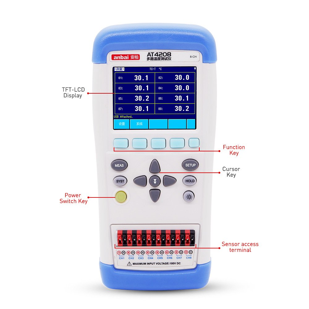 AT4202 2 Channel Lithium battery handheld multi-channel temperature meter tester data logger