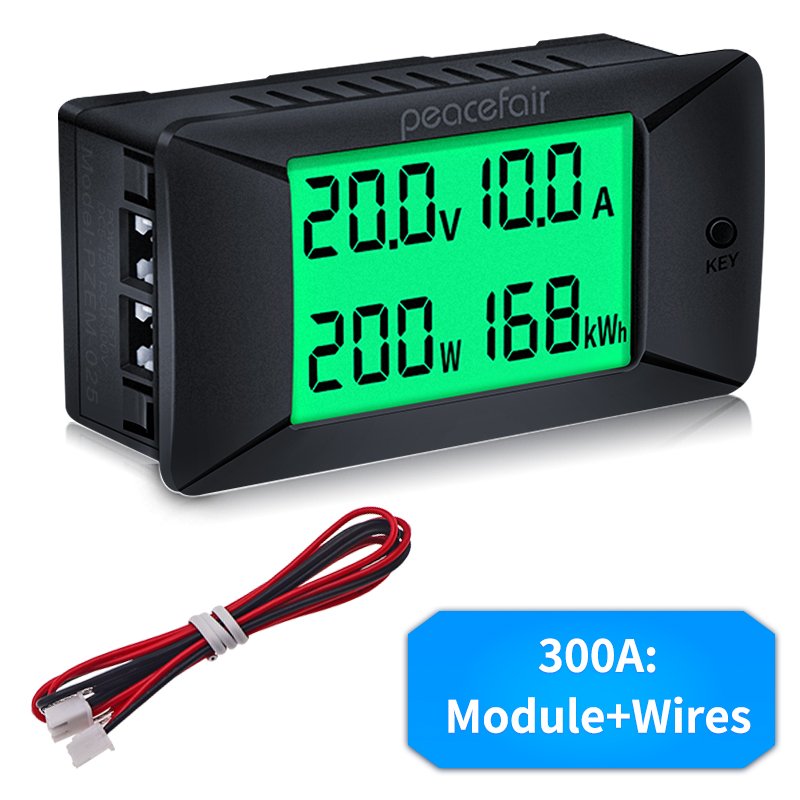 Peacefair PZEM-025 300V 300A LCD Voltmeter Ampere Voltage Meters 12V Power Energy Meter DC Volt Digital Voltage Tester