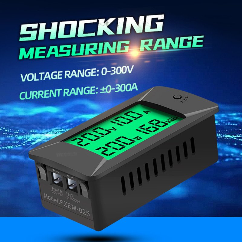 Peacefair PZEM-025 300V 300A LCD Voltmeter Ampere Voltage Meters 12V Power Energy Meter DC Volt Digital Voltage Tester
