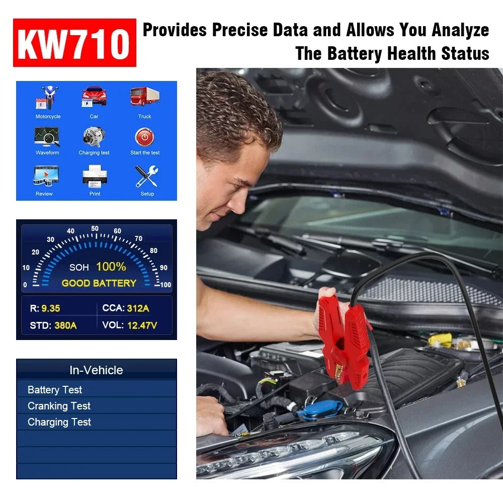 KONNWEI KW710 Car Battery Tester 6V/12V/24V 100-2000CCA Battery Load Tester Charging Diagnostic Tool/KW208/KW510/KW310/KW850
