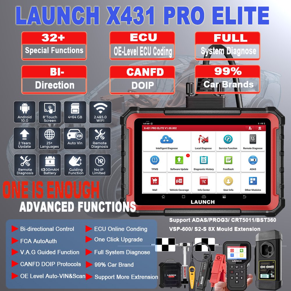 Launch X431 PRO Elite Bidirectional Scan Tool with CANFD DOIP Auto Diagnostic Machine Car OBD2 Scanner ECU Online Code