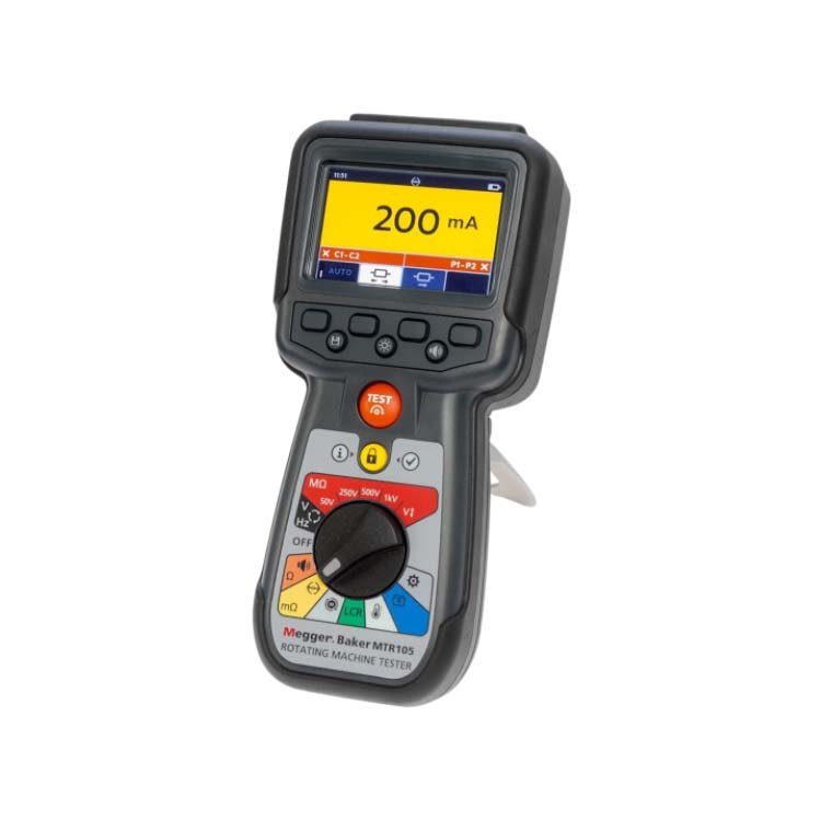 Megger MTR105 Hand Held Motor Tester Battery Power Memory Storage USB Download with Standard Lead Set and Kelvin Test Lead Set