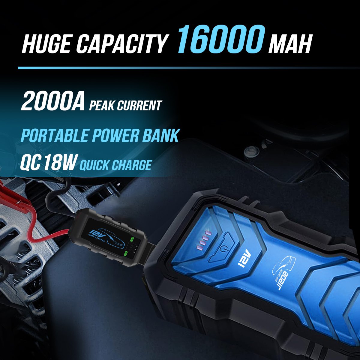 2000A DC 12v Emergency Portable Vehicle Car Battery Booster Pack Power Bank 2 In 1 Battery Tester And Jump Starter