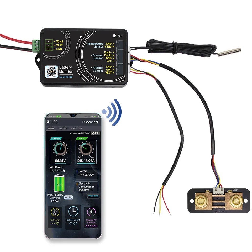 JUNTEK KL110F Battery Tester High Precision Bluetooth Coulomb Counter Cell Phone Control LCD Display Battery Capacity Tester