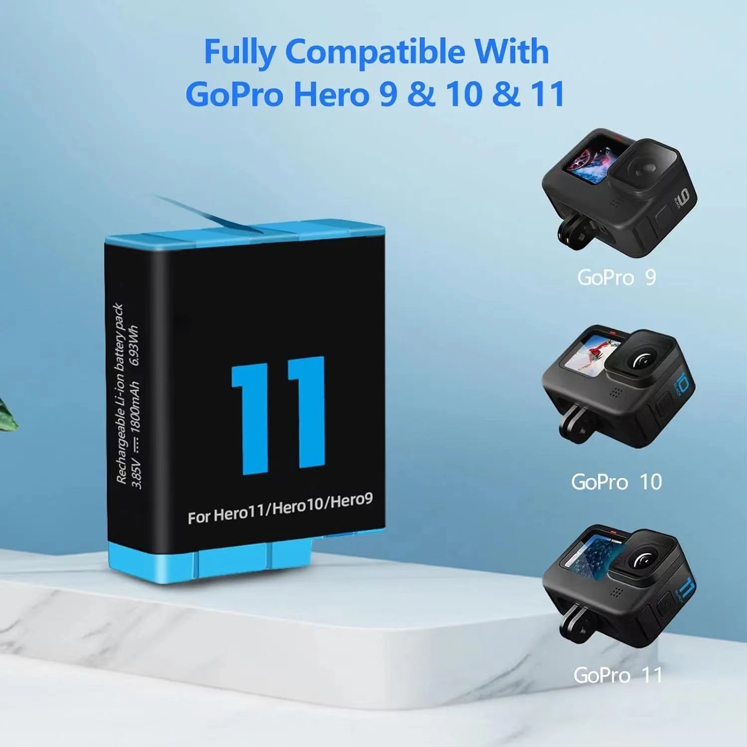 Sports camera battery pack with two black replacement batteries GoPro12 GoPro11 GoPro10 GoPro9 gopro 12 batareja camera