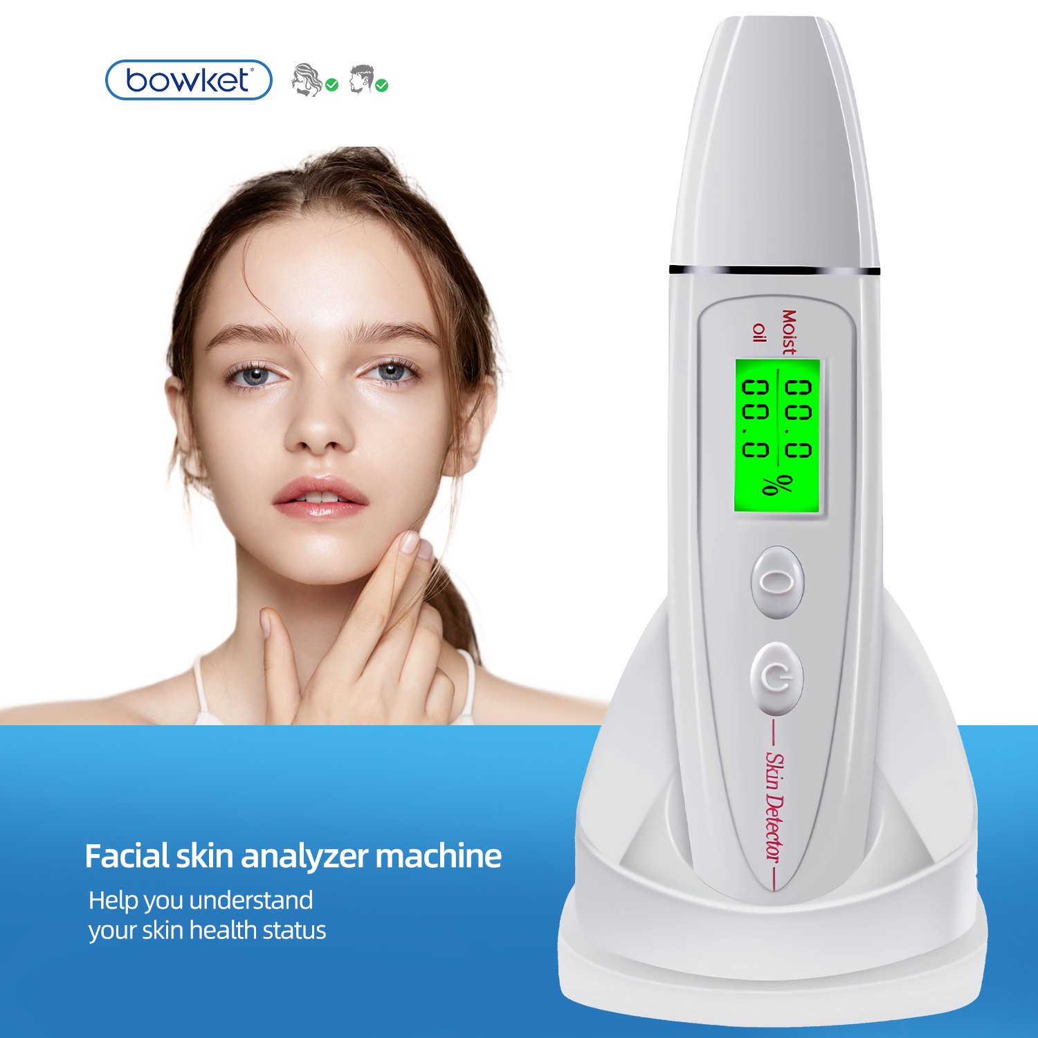 BOWKET 2024 New Digital Skin Tester Oil Humidity Moisture Detection Face Care Home Use Mini Skin Analyzer Machine