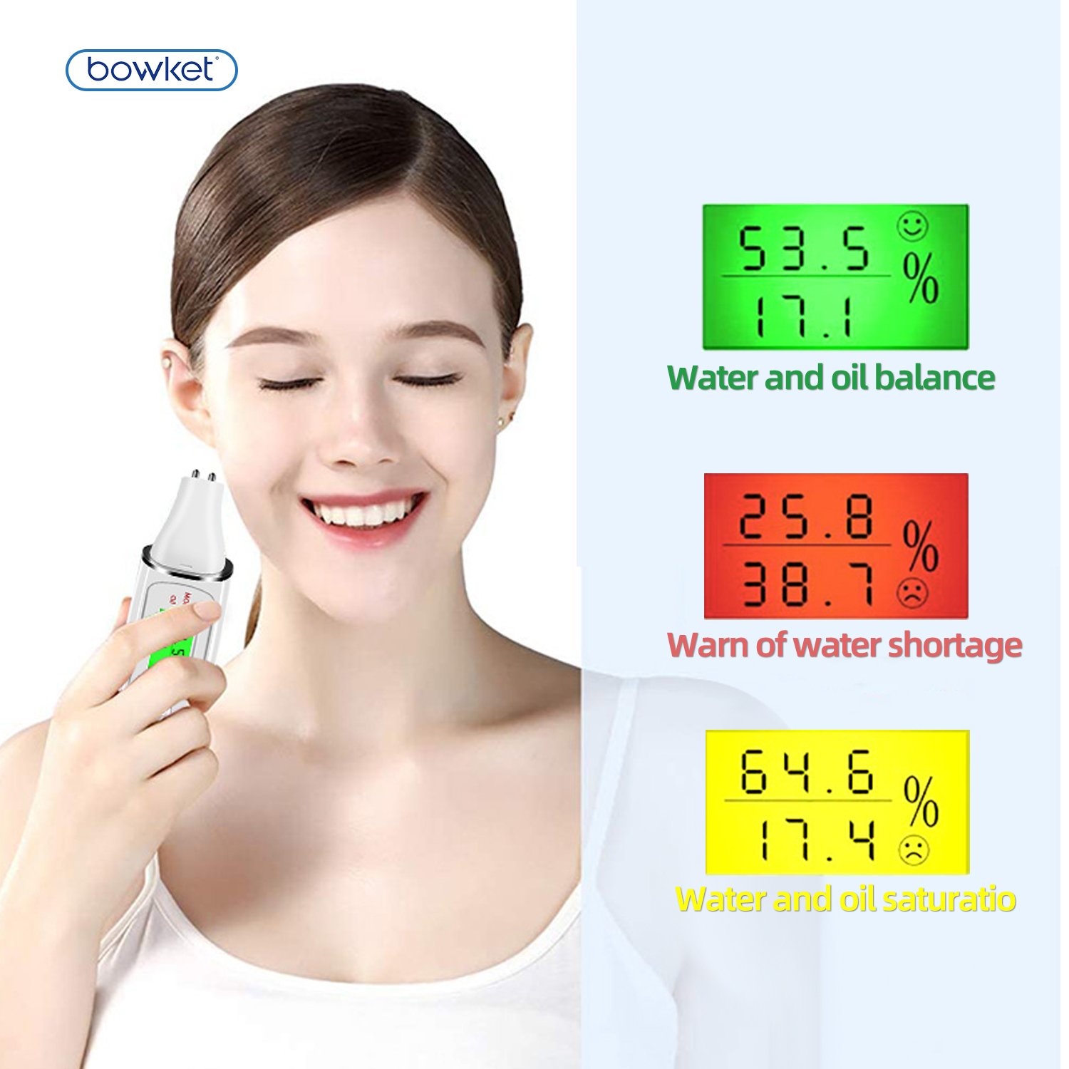 BOWKET 2024 New Digital Skin Tester Oil Humidity Moisture Detection Face Care Home Use Mini Skin Analyzer Machine