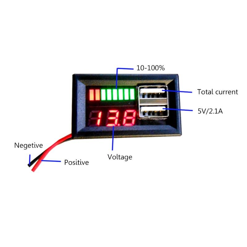Red LED Digital Display Voltmeter DC 12V Car Motorcycle Vehicle Mini Voltage Meter Battery Tester Panel Dual USB 5V 2A Output