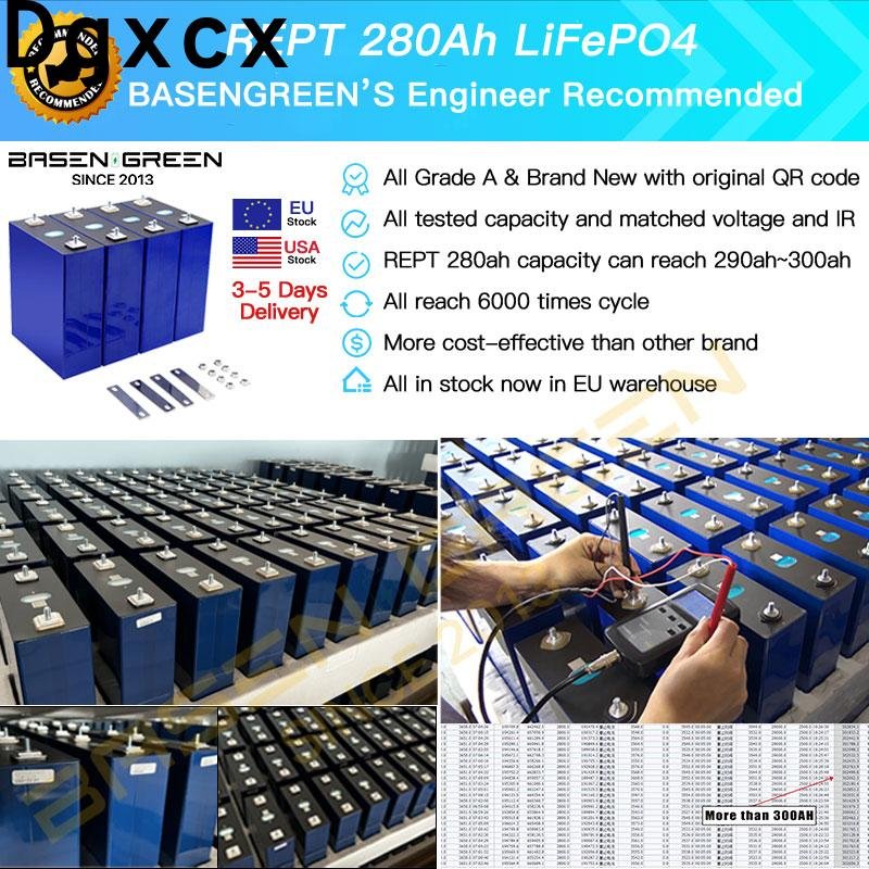 Basen Green 6000 Deep NEW Cycle 3.2V 150ah 280ah Lifepo4 Battery Akku Cell 50ah 100ah 200ah 300ah Lithium Ion Battery Packs