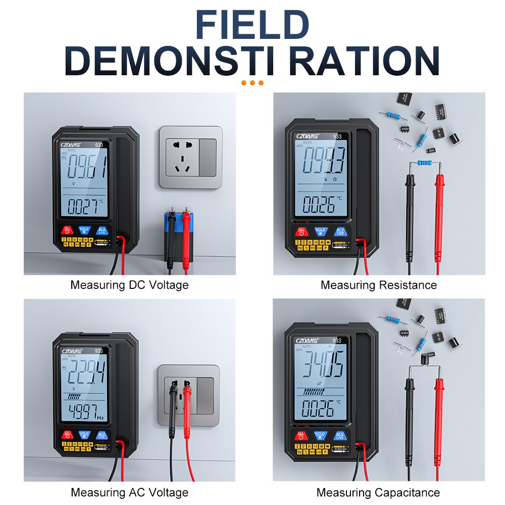 6000 Counts Auto-ranging Pocket Digital Multimeter Multi Tester Measure DC/AC Voltage Resistance Capacitance Diodes Continuity