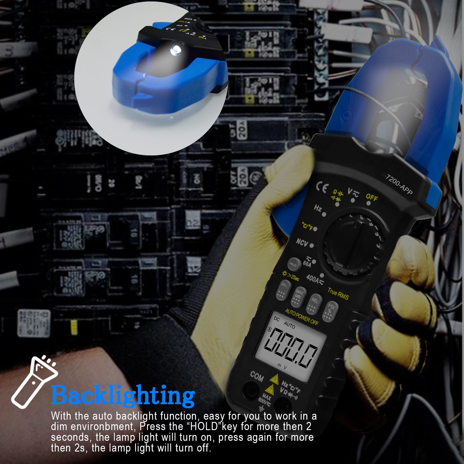 Holdpeak Bluetooth Clamp Meter HP-7200APP 6000 Count Auto Range Bluetooth Clamp MultimeterDC/AC power clamp meter